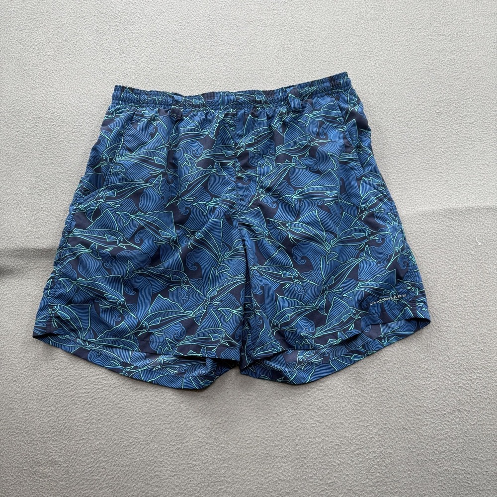 Columbia Swim Shorts Mens Large Blue Fish Print Trunks Mesh Lined Beach Fishing